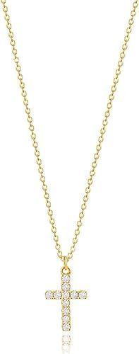 Cross Necklace for Women,18K Gold/Silver Plated Tiny Cubic Zirconia Cross Pendant Necklace for Women Simple Layered Cross Necklaces for Women
