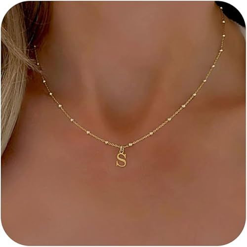 Initial Necklaces for Women, Dainty A-Z Pendant Letter Charm Necklace Personalized Name Necklaces Trendy Jewelry Stocking Stuffers Christmas Gifts for Her