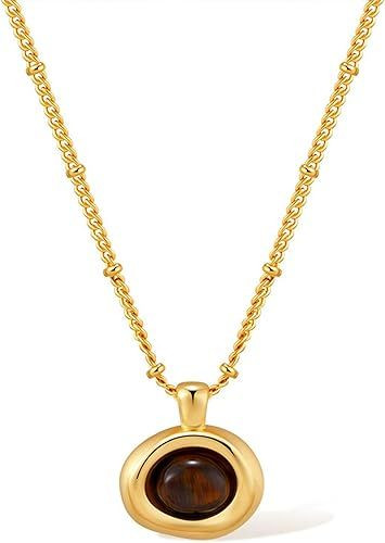 Gold Stone Pendant Necklaces for Women, Chunky Gemstone Dangle Necklace Wedding Prom Fashion Jewelry Gift