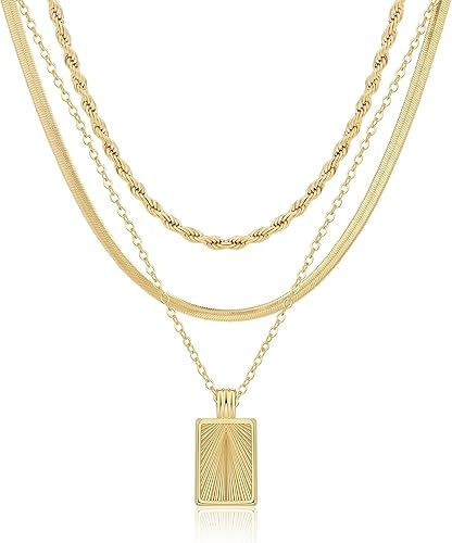 Layered Gold Silver Necklaces for Women, Stackable Stack 14K Real Gold Plated Silver Chain Necklace Diamond Circle CZ Layering Pendant Necklaces Trendy Gold Jewelry Set Gifts
