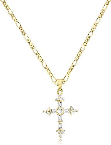 Cross Necklace for Women,Double Cross Necklace 14K Gold Plated Cross Pendant Necklace Dainty Gold Cross Necklaces for Women Trendy Small Cross Charm Necklace Simple Cute Choker Necklaces Gold Jewery