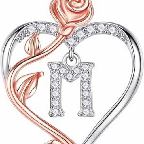 Easter Gifts for Women Wife - 925 Sterling Silver Rose Heart Initial Necklace, Anniversary Birthday Gifts for Women, Jewelry Gift for Her Wife Girlfriend