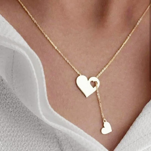 Love Shape Pendant Necklace, Women's Fashion Necklace, Personalized, Creative, Hollow out Peach Heart Clavicle Chain, Y-shaped Neck Chain Perfect for Halloween Christmas Gift