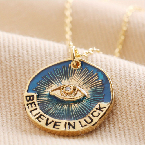 Women Necklace Believe in Luck Devil's Eye Letter Pendant Necklace with Blue Craftsmanship Clavicle Necklace Suitable Gift for Halloween Christmas Festival