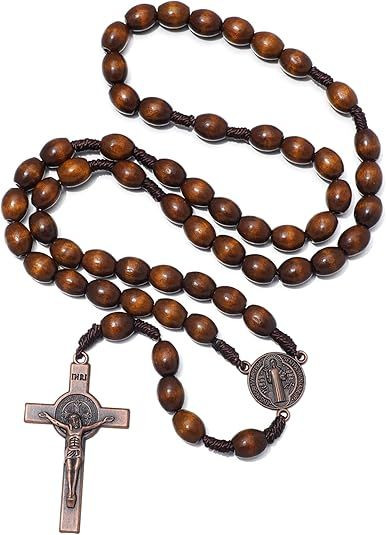 Handmade Wooden Catholic Rosaries, Rosary Beads Necklace From Bethlehem Wood Christian Prayer Holy Soil Medal & Metal Cross For Catholic Or Christian Gift