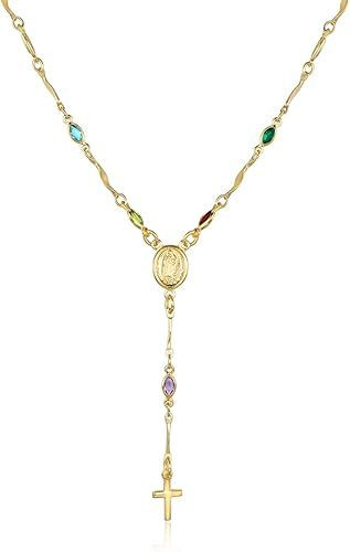 18K Gold Plated Multicolor Virgin Mary Necklace