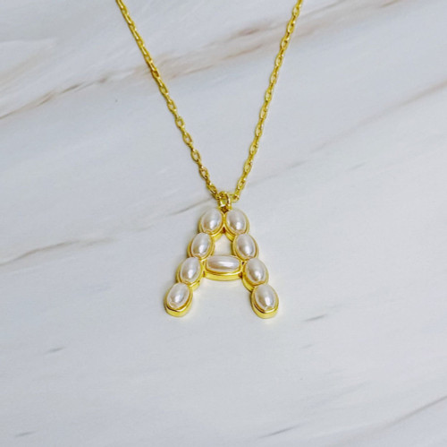 Pearl Mosaic Initial Pendant Necklace