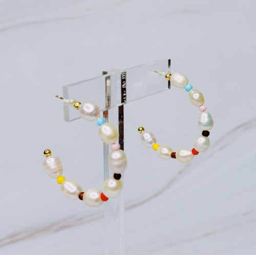 Freshwater Pearl Color Accent Hoop Earrings