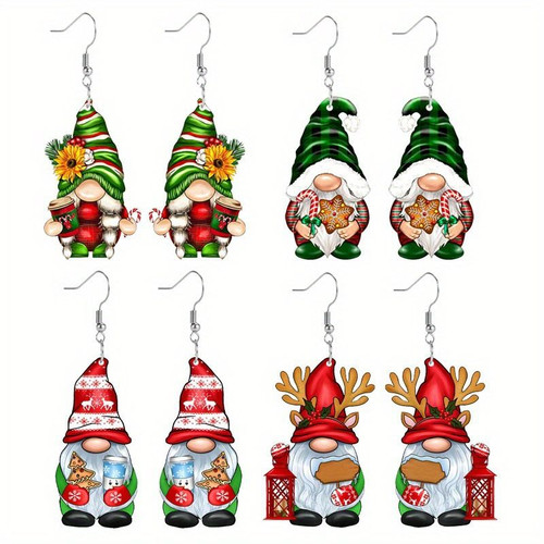 4Pairs Acrylic Earring Set Unique Fun Holiday Fashion Accessories Party Decorations Christmas Gift for Women