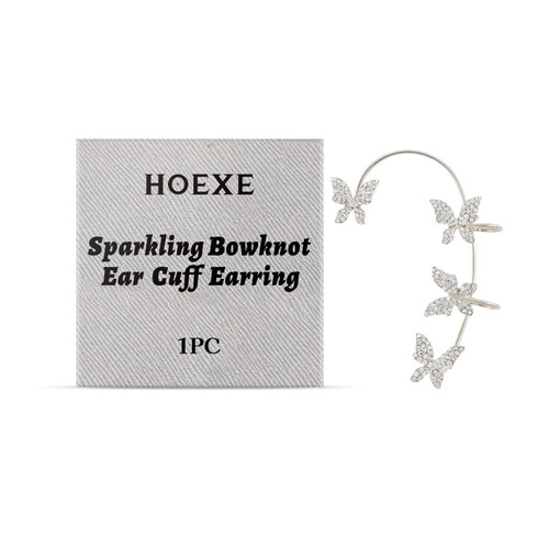 Hoexe Shiny Bow Ear Clip Diamond-Encrusting Butterfly Niche Ear Clip Fashion Everything Temperament No Piercing Ear Clip