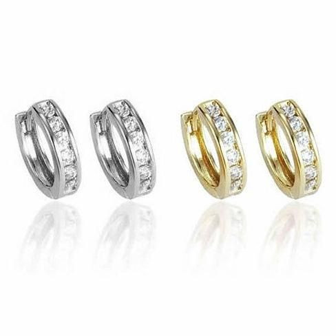 Sweet Hoops Earrings, Reversible with 12 CZ Diamonds in Real Gold Plated, 18 mm diameter