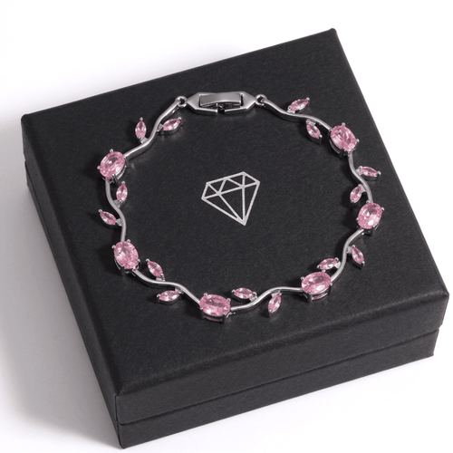 Pink Zircon Copper Bracelet for Women, Platinum Finish Tennis Bracelet, Elegant Fashion Jewelry Gift