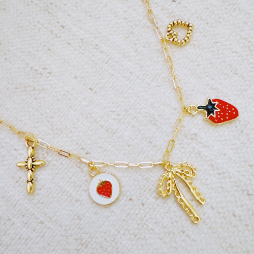 Berry Cute Charm Bracelet – Strawberry, Bow & Heart