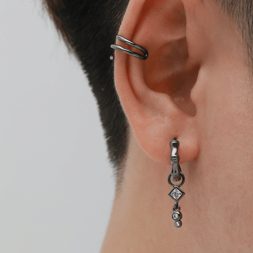 European and American Men's Bamboo Joint Zircon Pendant Ear Clips Set Hip-Hop Punk Style Earrings Accessories