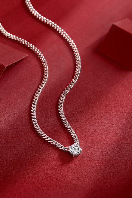 Ladies' Cuban Necklace - Set with 1-carat Moissan diamond S925 sterling silver jewelry and platinum-plated affordable diamond jewelry, fashionable and trendy jewelry necklace pendant