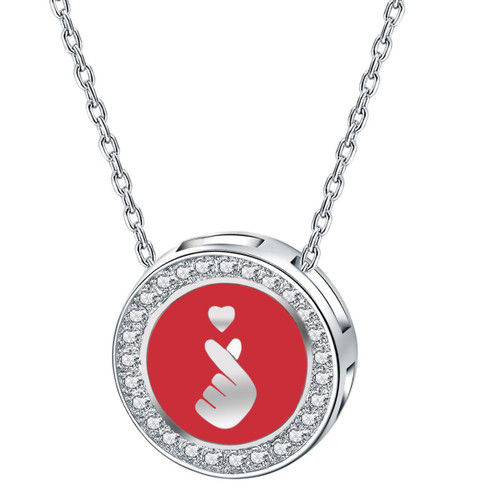 Emma Manor 925 Sterling Silver 5A CZ Diamond Enamel Finger Kiss Pendant Necklace for Women