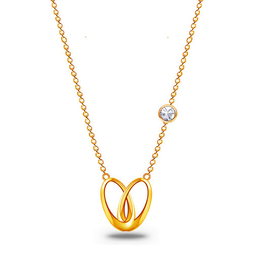 Emma Manor 18k Gold Plated Double Ring Love Heart Pendant Necklace for Women