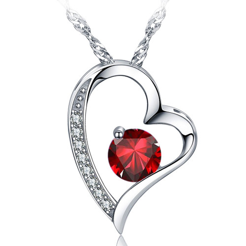 Emma Manor Heart Necklace 14K White Gold Plated Round Cut Cubic Zirconia Forever Lover Heart Pendant Necklace for Women Girls