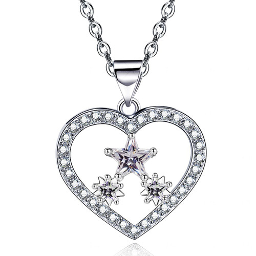 Heart Pendant Necklace 14k White Gold Plated Cubic Zirconia Love Heart Jewelry for Women Girls