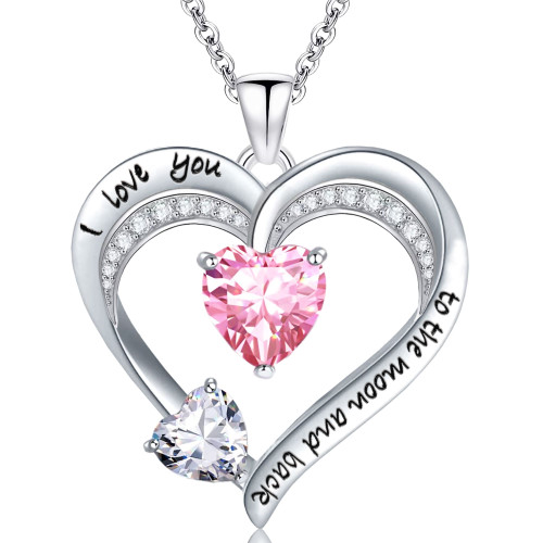 Love Heart Pendant Necklace 18k White Gold Plated 5A Cubic Zirconia Engraved I Love You Heart Jewelry Gift for Women Wife Girl