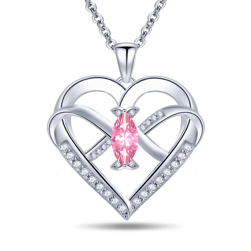 Heart Pendant Necklace 14k White Gold Plated 5A Cubic Zirconia Infinity Butterfly Jewelry for Women