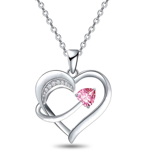 14k White Gold Plated 5A Cubic Zirconia Unique Love Heart Pendant Necklace for Women, Jewelry Gift for Wife Girlfriend