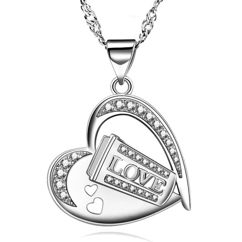 Heart Pendant Necklace 14k White Gold Plated Cubic Zirconia Love Heart Jewelry for Women Girls
