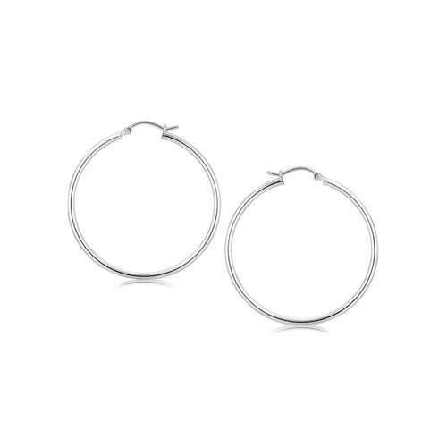 Sterling Silver Rhodium Plated Thin Large Polished Hoop Earrings (2x40mm)