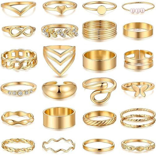 Pcs Gold Knuckle Ring Set for Women, Chunky Stackable Finger Midi Rings, Silver Simple Stacking Cute Rings Pack Trendy Stuff Jewelry Gift