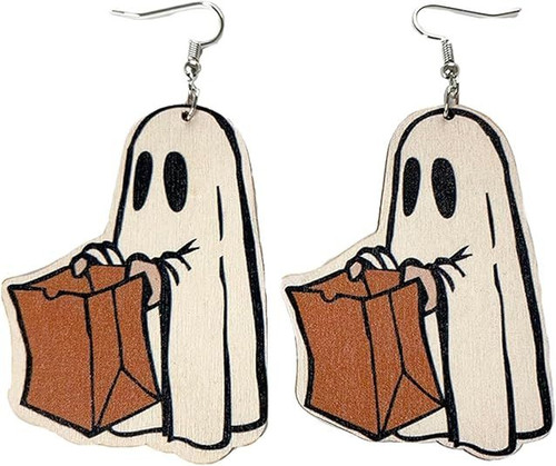 Halloween Cute Ghost Pumpkin Wooden Resin Acrylic Dangle Earrings Cartoon Ghost Print Halloween Wood Acrylic Earrings for Women Jewelry