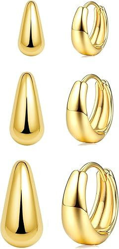 3Pairs Gold Hoop Earrings Set for Women Trendy Chunky Huggie Dainty Earring Jewelry for Women Teens