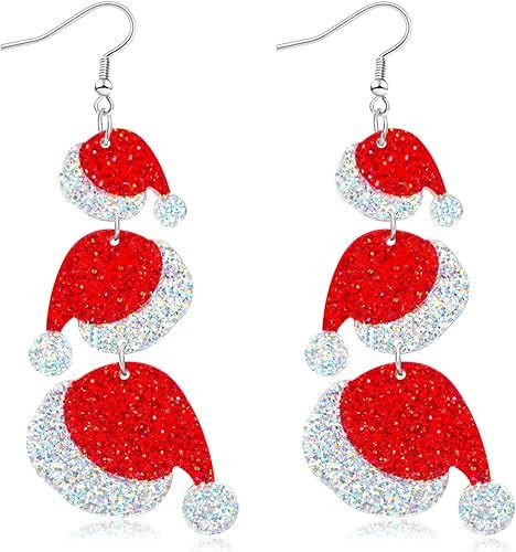 Glitter Christmas Earrings Lightweight Acrylic Christmas Earrings for Women Dangling Xmas Party Dress Outfits Accessories Holiday Jewelry Gifts