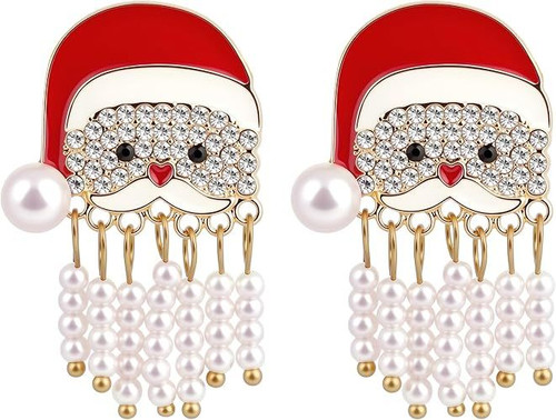 SmileBelle Santa Earrings for Women, Beaded Christmas Earrings Matching Santa Outfits as Christmas Gifts, Dangling Xmas Jewelry with Rhinestone as New Year Accessories for Stocking Stuffers