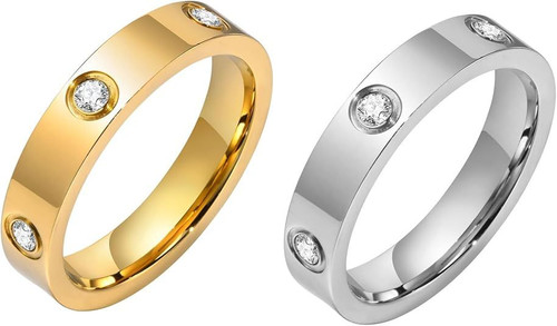Gold Rings for Women, 18K Gold Plated Stainless Steel Cubic Zirconia Friendship Band Wedding Party Trendy Jewelry Gift Non-Tarnish, Christmas Birthday Gifts for Her Girlfriend
