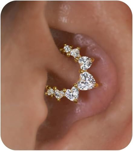 Cartilage Daith Earrings For Women Small 14K Gold Plated Hoop Hypoallergenic Helix Piercing Huggie Surgical Steel Diamond Implant Cubic Zirconia Jewelry