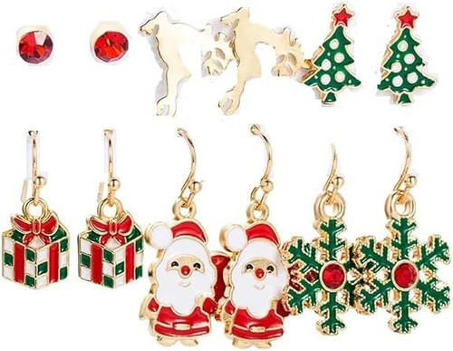6 Pair Christmas Earrings for Women Funny Holiday Xmas Stud Earrings Bow Bell Candy Reindeer Snowflake Santa Claus Tree Enamel Drop Dangle Earrings for Christmas Gifts