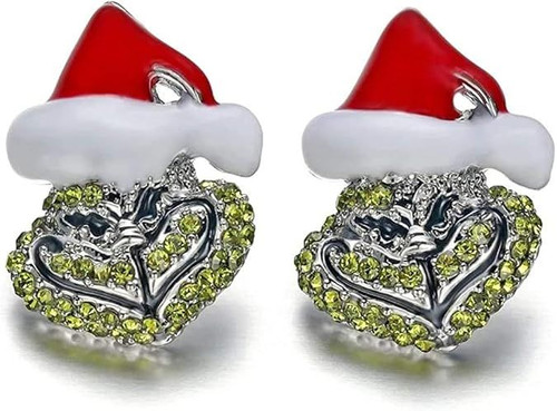 Blingsoul Green Monster Santa Earrings - Christmas Special Anime Claus Red Hat Xmas Stud Earrings For Women