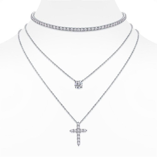 The Radiant Cross Circle - A fashionable and popular jewelry necklace pendant set, featuring Monnes stone, made of 925 silver and plated with platinum diamonds.