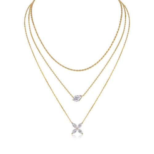 Light and Shadow Trio - A fashionable and popular jewelry necklace pendant set, featuring Monnes stone, made of 925 silver and plated with platinum diamonds