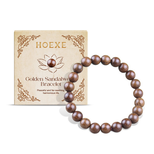 Hoexe Gold Wire Sandalwood Bead Hand Daily Wear Decoration Simple Fashion 100 With Decorative Wooden Bead Bracelet