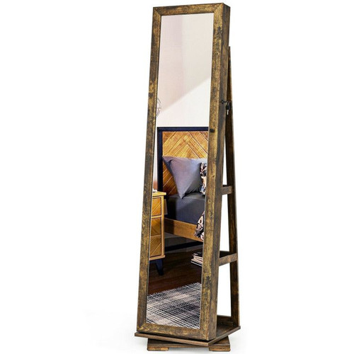360° Rotatable 2-in-1 Lockable Jewelry Cabinet with Full-Length Mirror