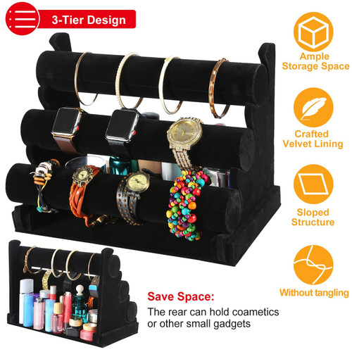 3-Tier Velvet Jewelry Stand Removable Bracelet Holder Watch Jewelry Bangle Display Rack