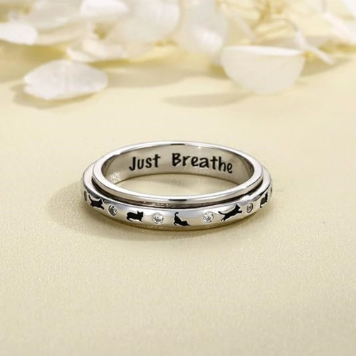 Fidget Spinner Rings for Anxiety Women Just Breathe Sterling Silver Lotus Cross Worry Ring Stress Relief Calm Jewelry Gifts for ADHD Autism Daughter (Cat, 8)
