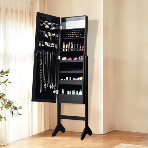 Mirrored Standing Jewelry Armoire Cabinet with LED Lights