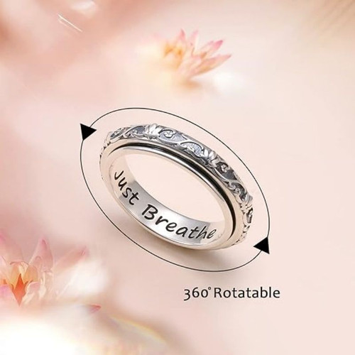 Anxiety Relieve Rings 925 Sterling Silver Spinner Fidget Ring Worry Stress Relieving Boredom ADHD Autism Ring Platinum Plated Jewelry Birthday Gifts for Women Men