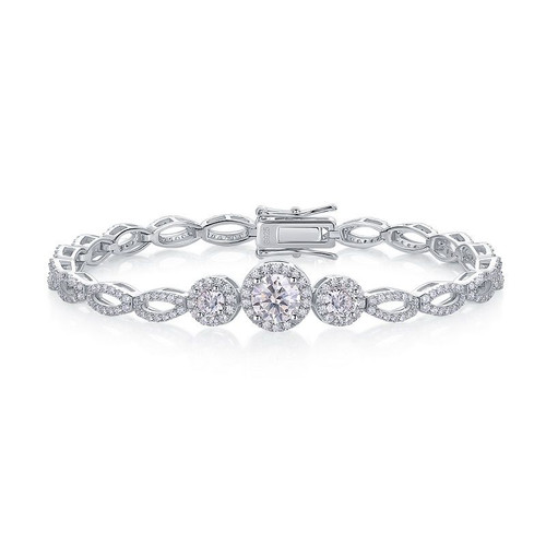 Mo Qi - Made of morganite, 925 sterling silver and platinum-plated diamonds, it is a fashionable jewelry bracelet and a luxurious silver accessory.