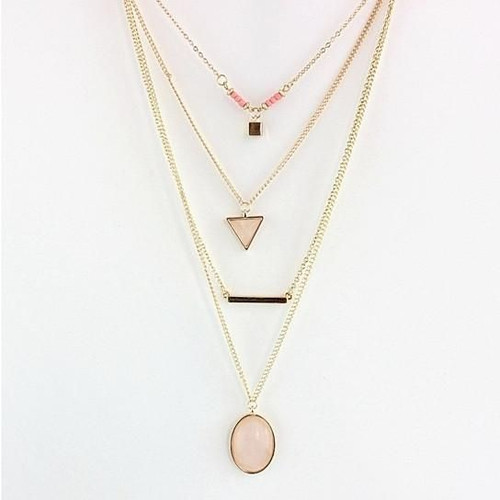 Oliva 4 Layered Necklace In Rose Quartz And Turquoise Stone