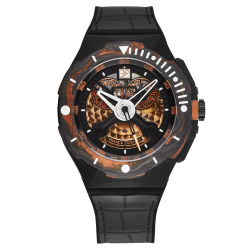 Franck Dubarry Men's 'Diver' Big Date Orange Dial Black Rubber Strap Automatic Watch DIV-03