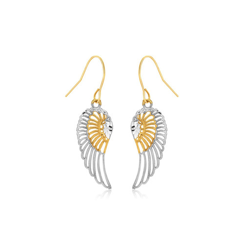 Two-Tone Wing Drop Earrings in 10K Gold