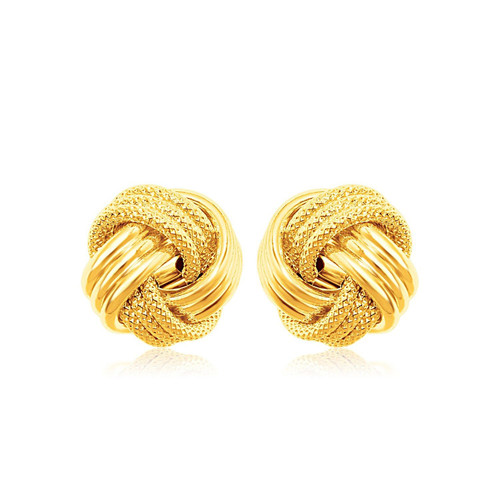 14k Yellow Gold Love Knot with Ridge Texture Earrings